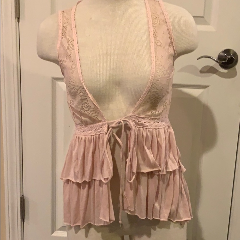 Baby Pink Ruffle Lace Vest